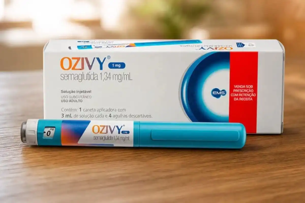 Caixa e caneta aplicadora OZIVY semaglutida 1,34 mg/mL